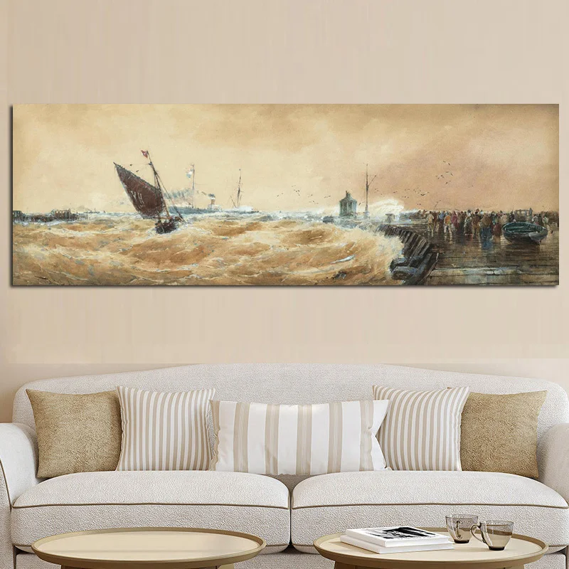 

Modern Sailing Seaview Boat Wave Poster Print Abstract Seascape Oil Painting on Canvas Wall Picture for Living Room Home Decor