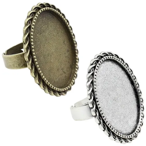 Fit 18x25mm Oval Cabochons Pattern Glass Ring Metal Alloy Blank Setting Bezel Blank Base For DIY Accessories Making 10pcs K04636