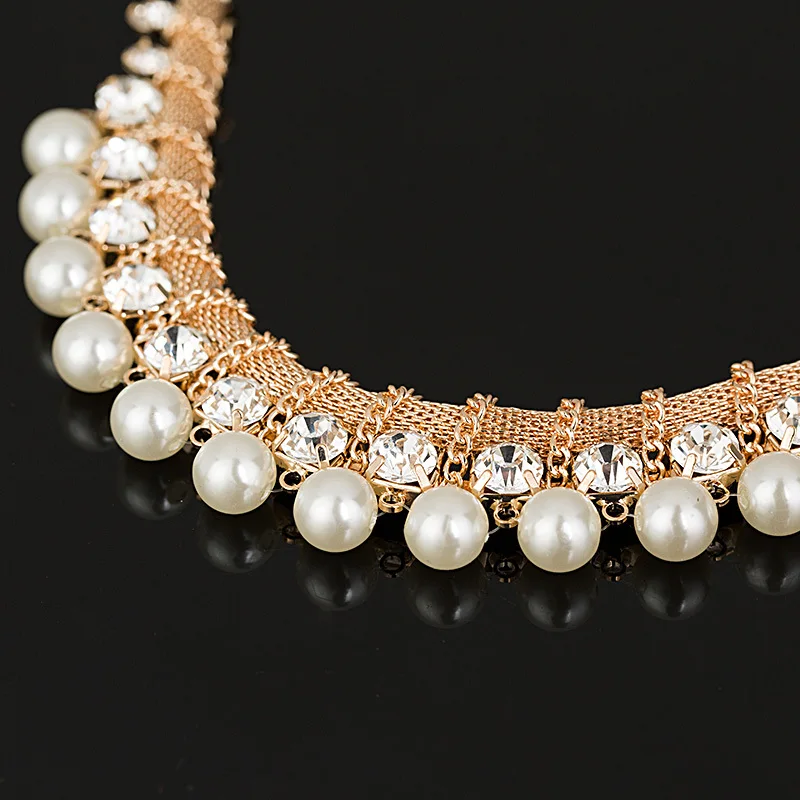 YFJEWE New hot Sale Lady Fashion Pearl Rhinestone Crystal Chunky Collar Statement Necklace  for women #N090