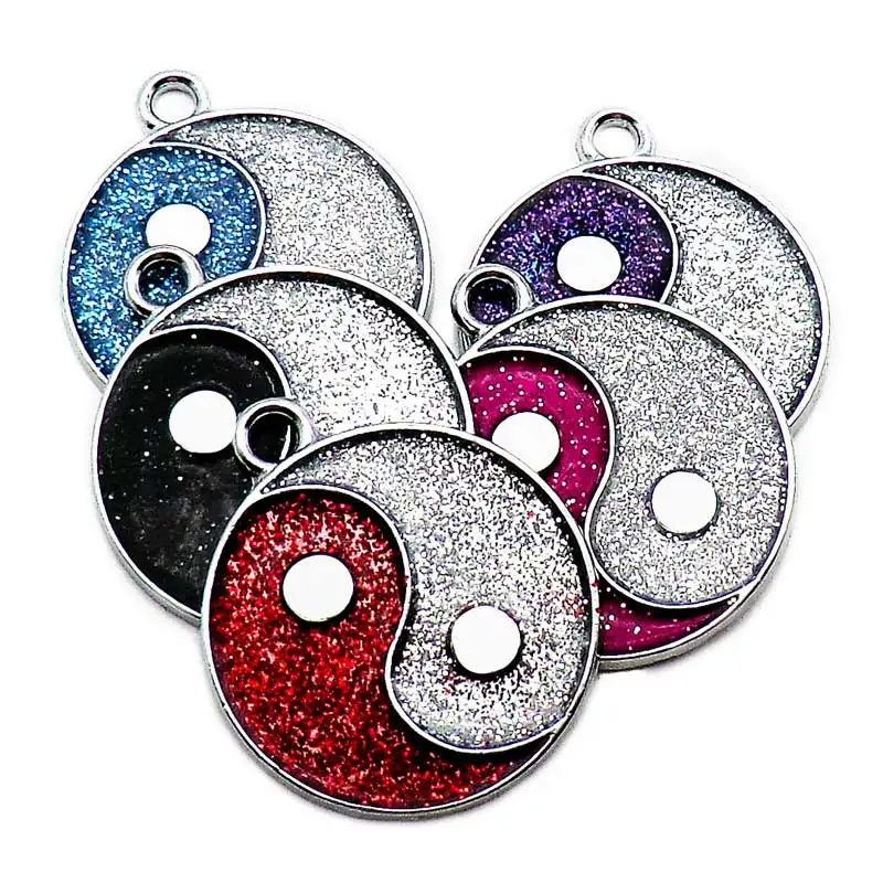 Wholesale 100Pcs YinYang Personalized Dog Tags Engraved Cat Puppy Pet ID Tag Nameplate Pendant Dog Tag Pet Accessorie Glitter