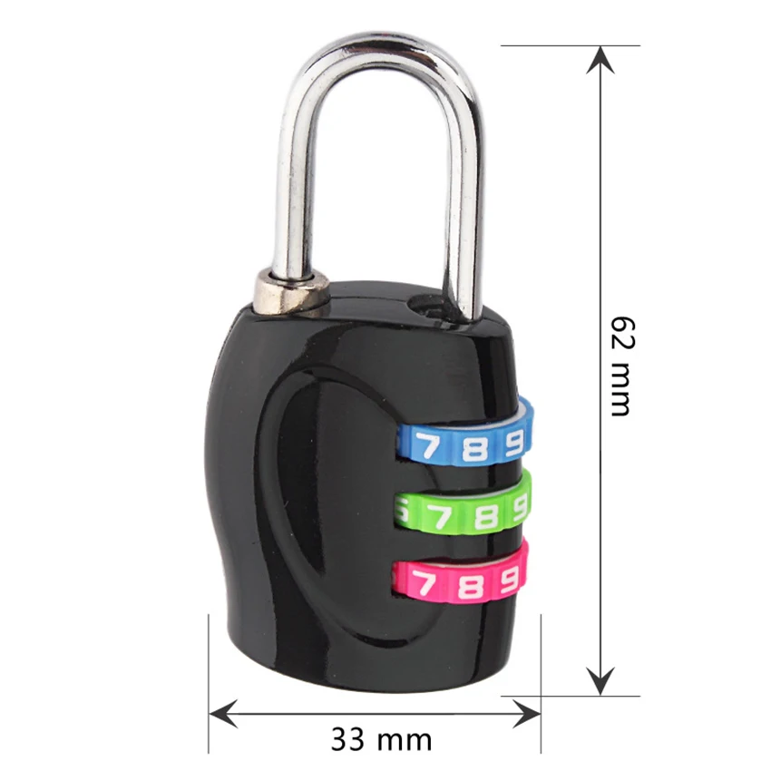 Candado con contraseña de combinación de números de 3 dígitos, candado de código de seguridad para maleta de equipaje de viaje, candado multicolor de 62mm x 33mm