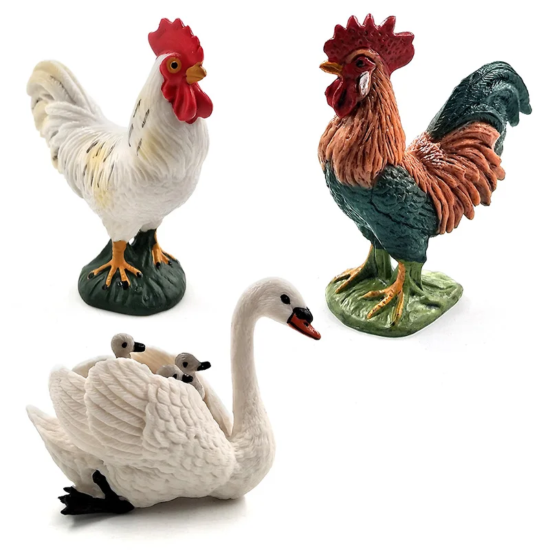 Rooster Chicken Duck Goose Swan Action Figure Farm Toy Animal Model Gift For Kids Home Diy Cake Decoration Accessories Figurine