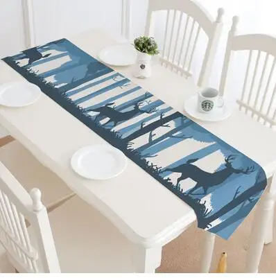 

Nordic fresh white blue deer cotton linen table cloth TV cabinet coffee table tablecloth tablecloth cover towel table flag