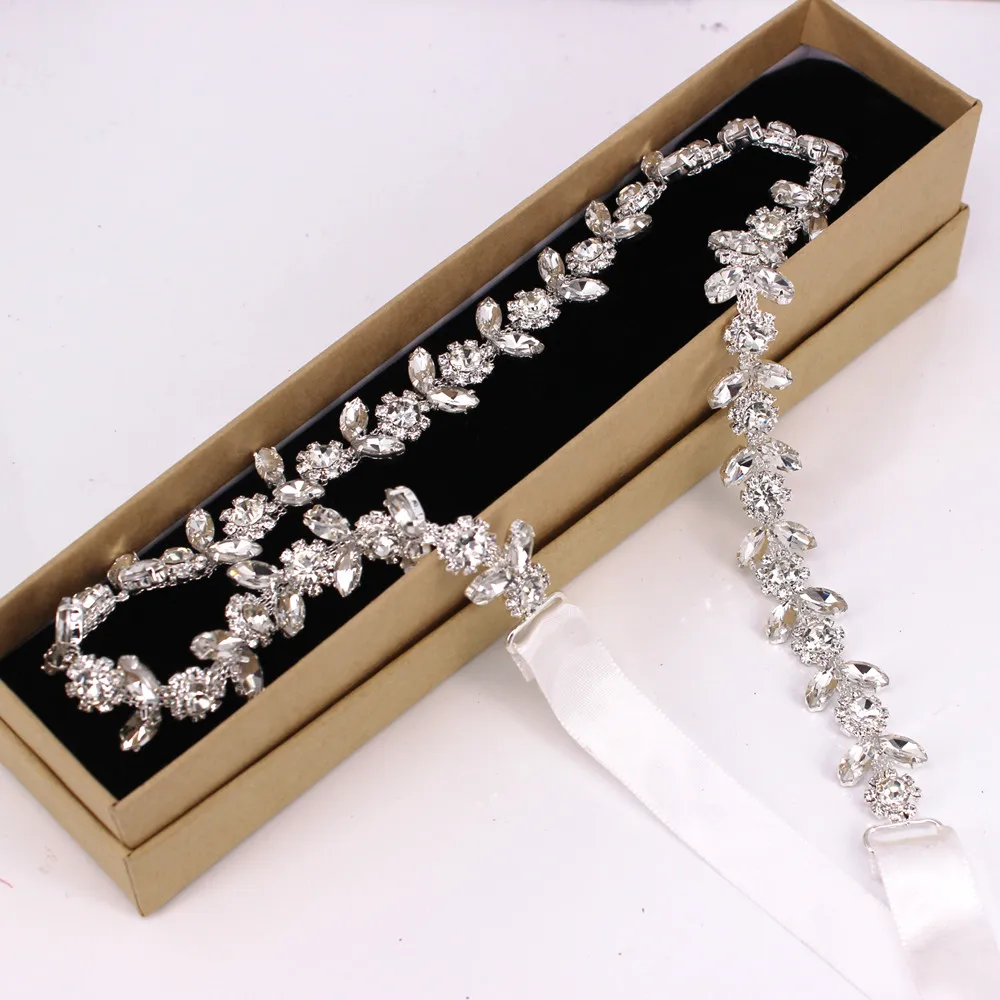 Handmade Floral Bridal Vintage Rhinestone Belt With Ribbon Sash Shinny Crystal Belt for Photograph Prom