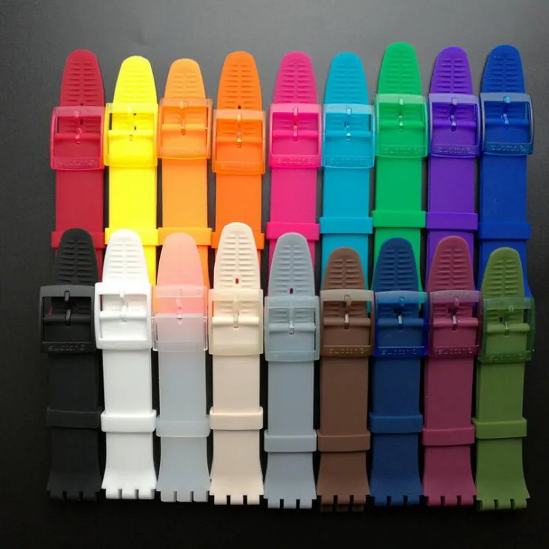 16mm 17mm 19mm Silicone Watch Band Straps Watch accessories For Men Women Watches Swatch Rubber Strap plastic buckle 13 colors