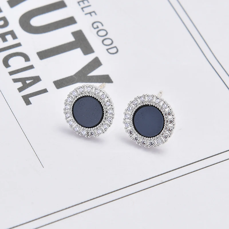 Zhijia new fashion round stud earrings for women simple design black female earrings jewelry party gifts