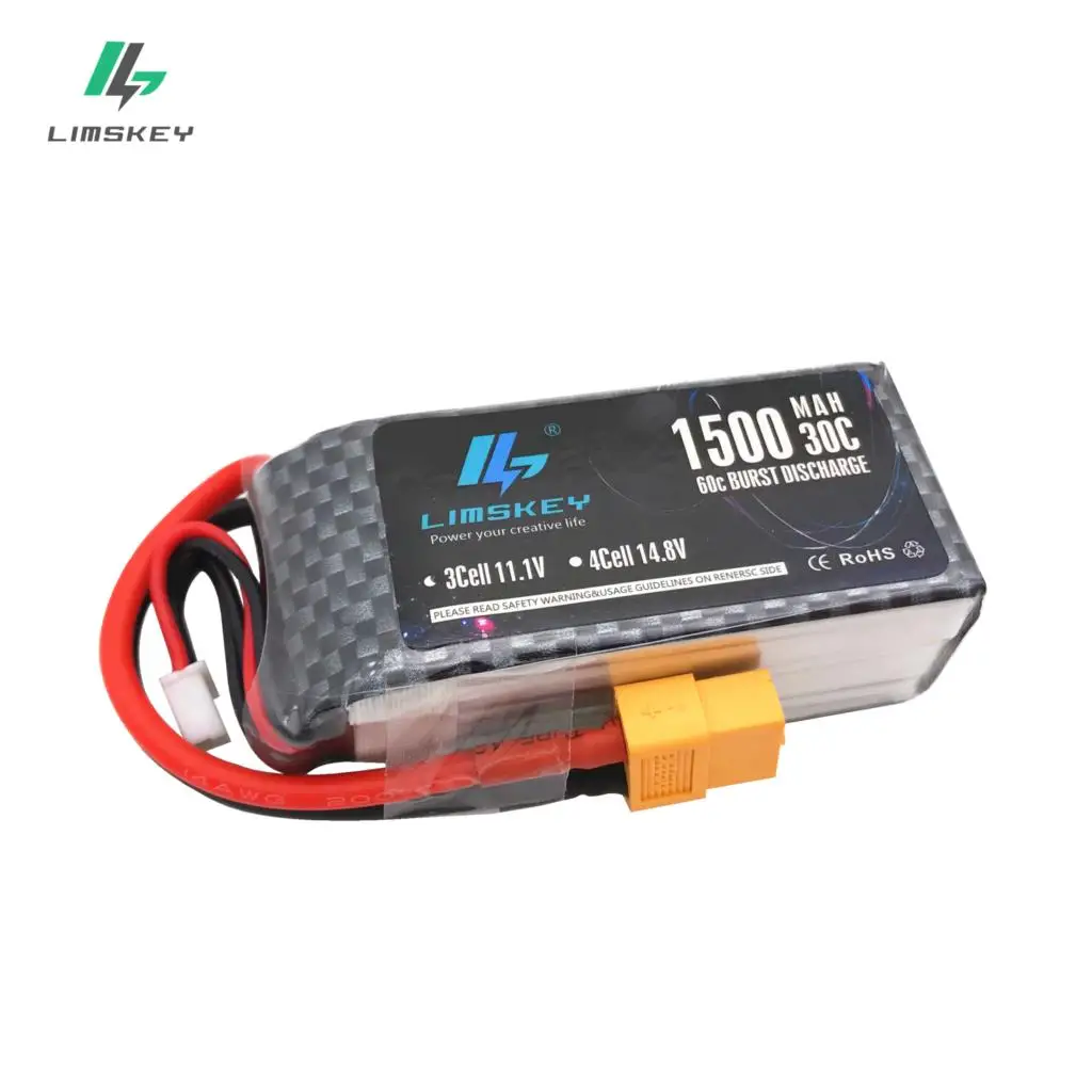 Limskey-batería LiPo 3S de 11,1 V, 1500Mah, 3S, 30C, MAX, 60C, XT60, enchufe para coche, avión, barco, helicóptero, WLtoys V950, 3 uds.