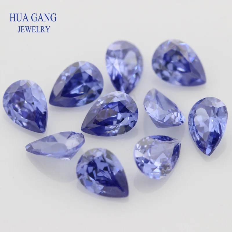 2x3-15x20mm Pear Shape Light Tanzan Blue AAAAA Cubic Zirconia Synthetic Gems CZ Stone For Jewelry