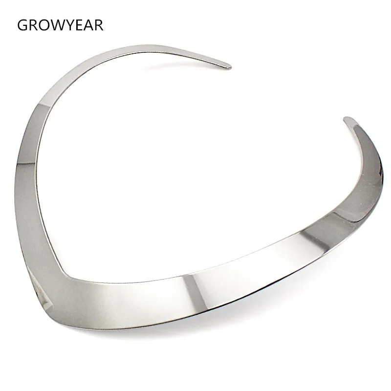 Fashion Jewelry Stainless Steel Necklaces V Shape Bib Collar Torques Necklaces Silver Color For Women Bohemian Short Necklace