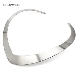 Fashion Jewelry Stainless Steel Necklaces V Shape Bib Collar Torques Necklaces Silver Color For Women Bohemian Short Necklace