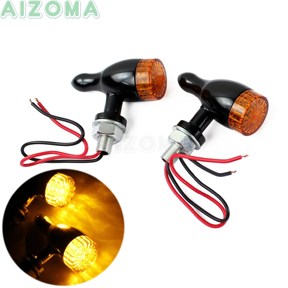 2pcs Motorcycle Billet Turn Signal Lights Black Indicator Flasher 12v Amber Lamp E-MARK for Harley Cafe Racer Custom Chopper