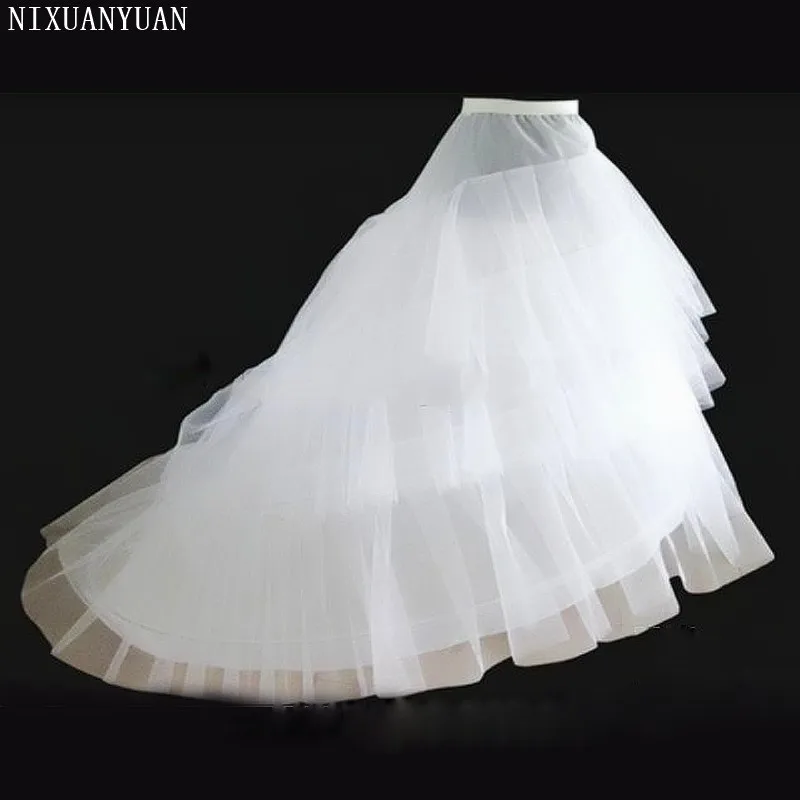 2 Crinoline 3ชั้นเส้นด้ายสีขาว Petticoat สำหรับหางยาวปรับขนาดชุดแต่งงาน Vestido De Noiva Petticoat อุปกรณ์เสริม