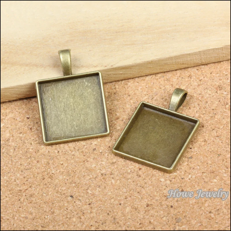 

60pcs vintage antique bronze Rectangle Cameo/Cabochon frame pendant charm diy jewelry Findings 32*23mm ( fit 20mm)