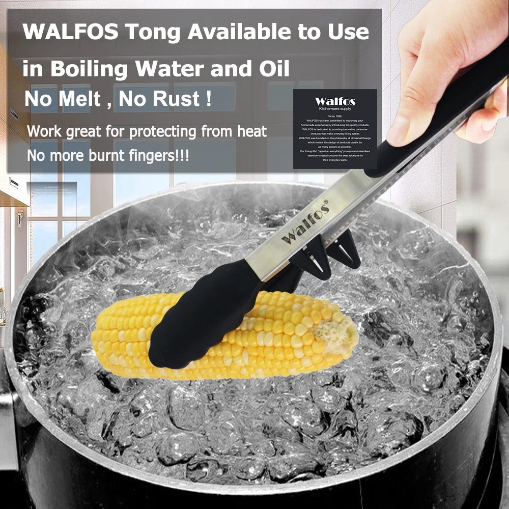 WALFOS 22 CM And 30CM Food Grade 100% Silicone Food Tong Kitchen Tongs Utensil Cooking Tong Clip Clamp Salad Serving BBQ Tools