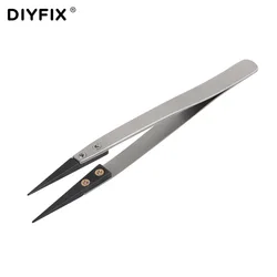 DIYFIX Stainless Steel Ceramic Tweezers Anti Static Heat Resistant Insulated Ceramic Pointed Tip Electronic Pliers