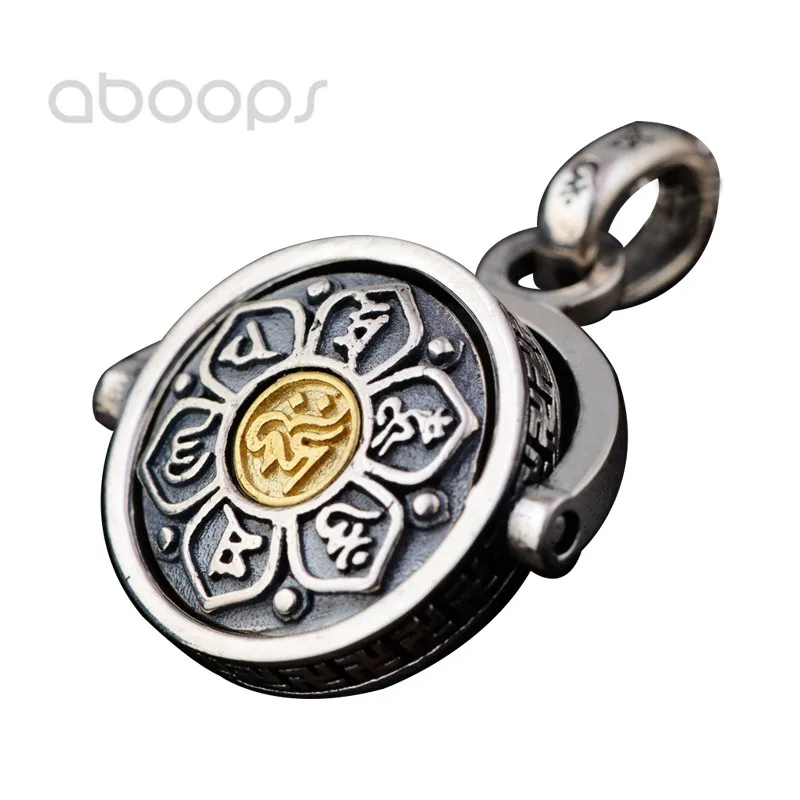 

925 Sterling Silver Spinner Pendant-Buddhism Om Mani Padme Hum- for Men Women,Free Shipping