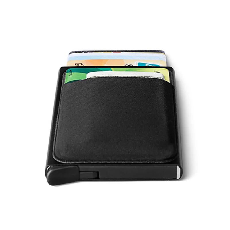 Aluminum Wallet With Elastic Lycra Back Pocket RFID Blocking Mini Metal Credit Card Holder Automatic Pop Up Card Case Coin Purse image 6