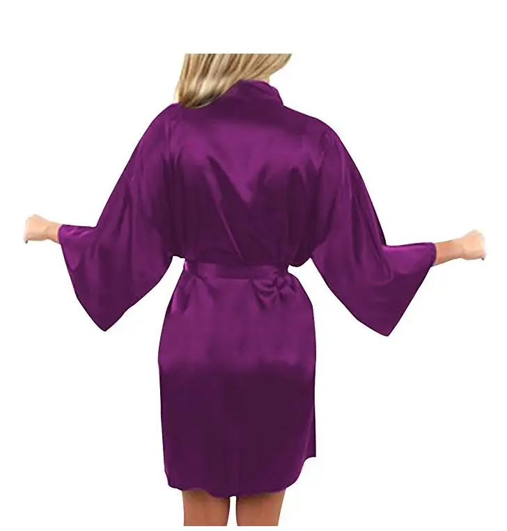 Sexy Large Size Faux Silk Satin Night Kimono Robe Short Bathrobe Perfect Wedding Bride Bridesmaid Robes Dressing Gown WY-01