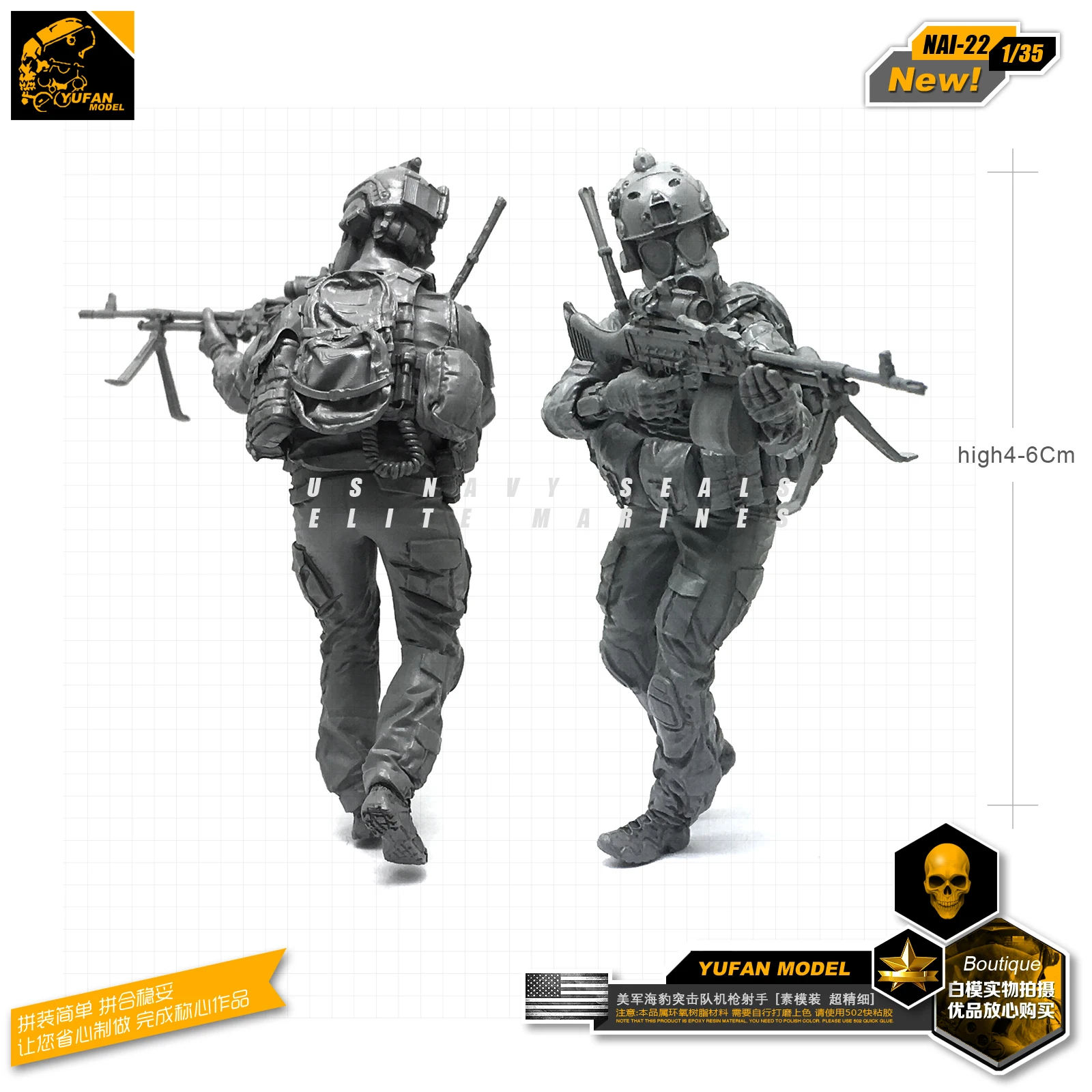 

Yufan Model 1/35 Figure Model Kit Modern American Commando Biochemical Machine Gunner Resin Soldier Model Nai-22