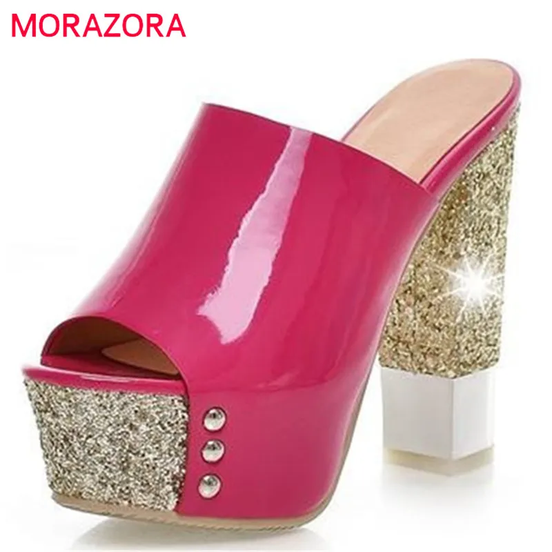 

MORAZORA New fashion women shoes high heels sexy platform sandals gold red yellow prom shoes woman peep toe