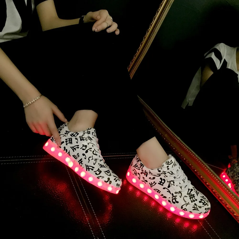 UncleJerry Musical Note Glowing Led Sneakers for boys,girls,men and women USB Charging Light Up Shoes Adult Fashion Party Shoes