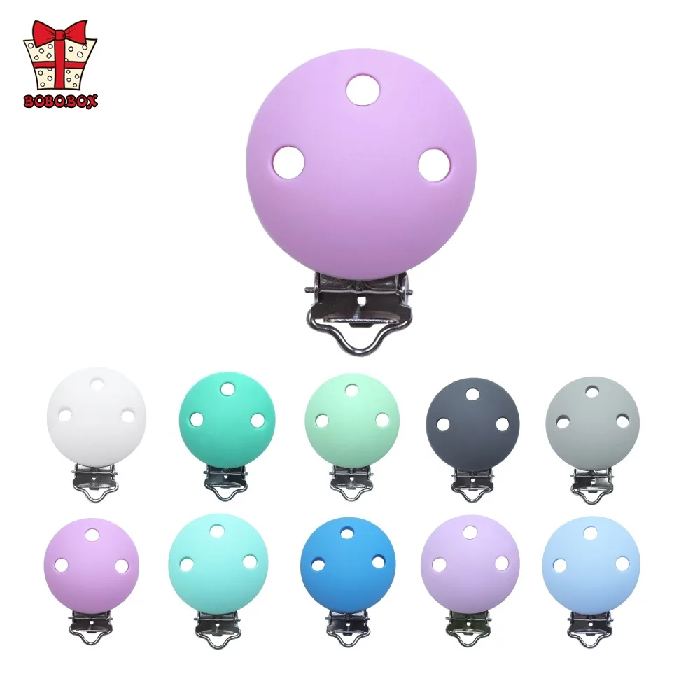 Bobo. box 1 pçs silicone chupeta clipe de corrente titular em forma redonda silicone bebê mordedor diy bonito infantil clipe acessórios clipe grânulos