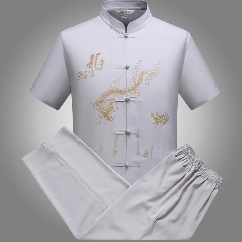 china style dragon embroidery kung fu Tang suit wholesale martial arts wushu clothing Short sleeve tai chi clothing