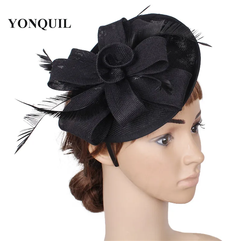 

Elegant Lady Fascinator Headbands Flower Millinery Hat Wedding Cocktail Married Headwear With Feathers Fancy Bridal Headdress