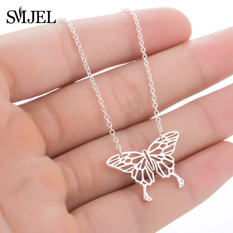 SMJEL Trendy Cute Animal Butterfly Necklaces & pendants Mountain Charm Geometric Necklaces for Women Jewelry collana