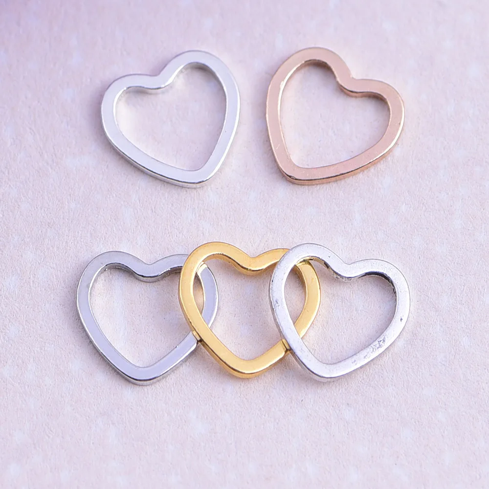 50pcs/lot 9.5*9mm Gold silver color Closed heart hollow Charms Connector Simple handmade craft tag pendants jewelry DIY material