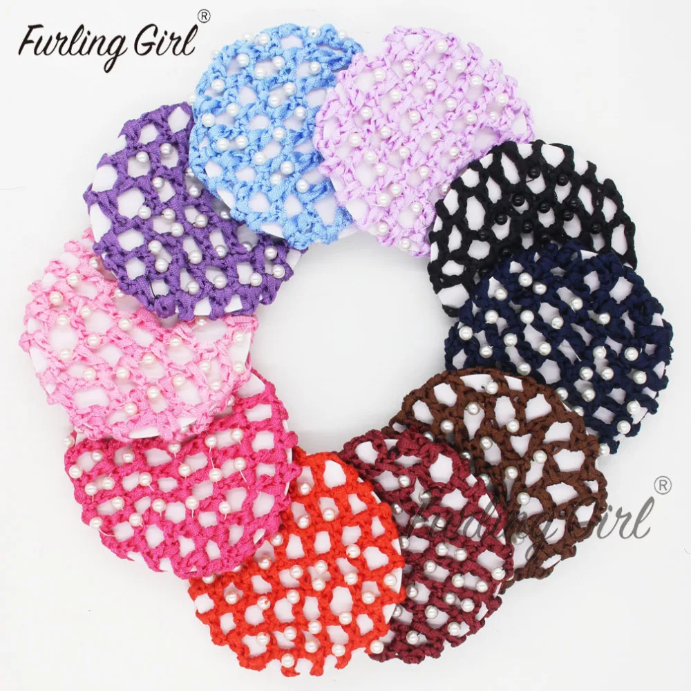 Furling Girl 1PC Women Pearl Ballet Dance Hair Bun Holder No drill Hair Net Skating Crochet Hair Dount with Simulated Pearls