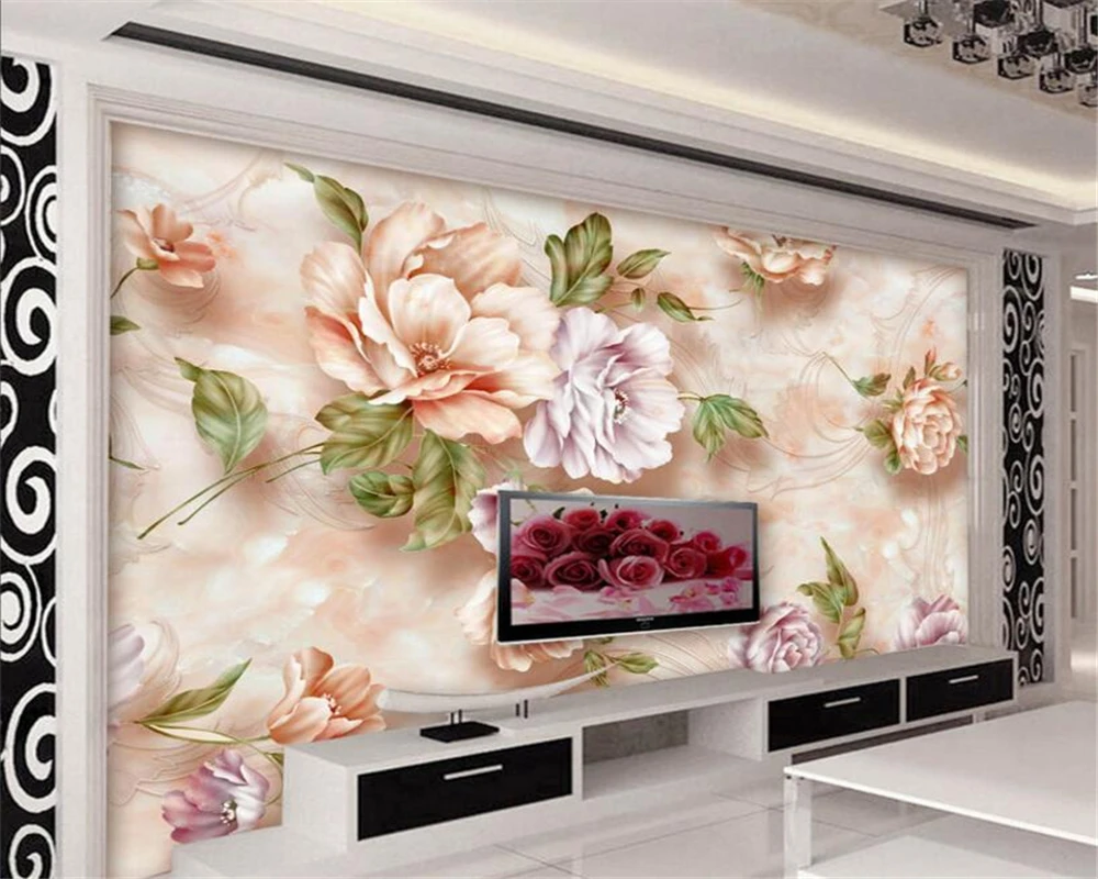 

Beibehang 3d Wallpaper Marble Handmade Floral 3D TV Background Wall Living Room Bedroom Background Mural wallpaper for walls 3 d