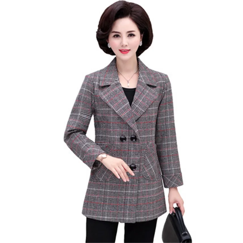 

Middle-aged spring and autumn women's jacket new loose large size double-breasted woolen plaid TB190228