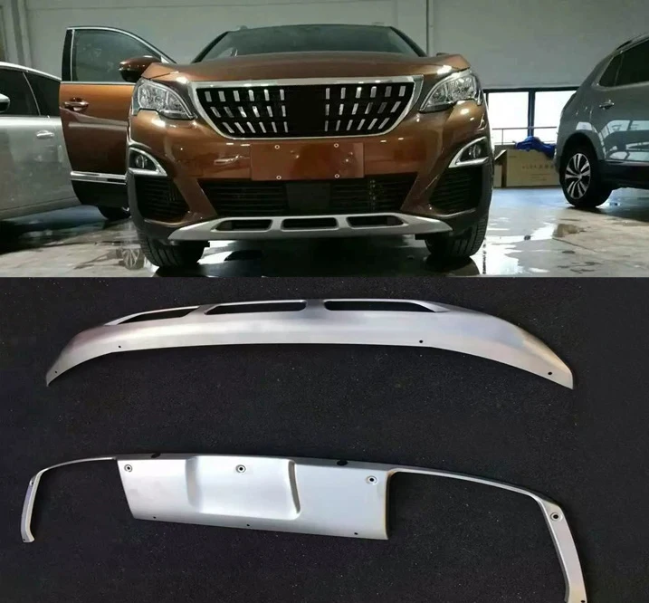 

2pcs/set Stainless Steel Front & Rear Bumpers Skid Bumper Cover Protector Molding For Peugeot 3008 3008 GT 2016-2018 Car styling