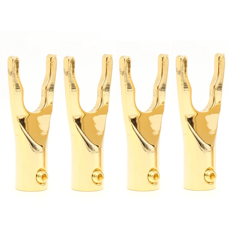 

8pcs SY1531 audionote 24k Gold Plated Red Pure Copper Y spade plug for speaker cable connector