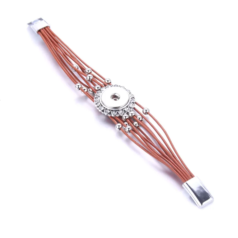 1PCS Mix 2 Colors Multi Magnet Buckle Rhinestone Snap Bracelet Hollow Genuine Leather Bangles Fit 18MM Snap Jewelry Women 8869