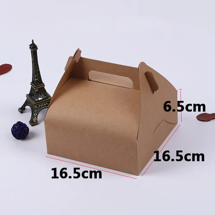 

16.5*16.5*6.5cm Kraft Paper Cake Box With Handle Blank Candy Cookie Paper Box Food Packing 100pcs/lot Free shipping