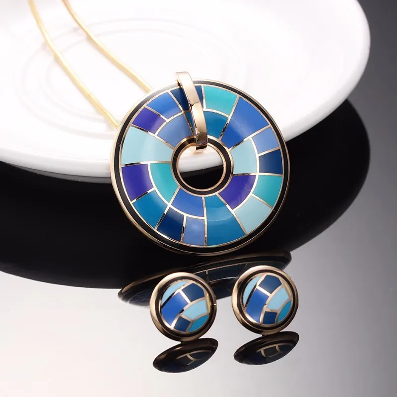 R&X New fashion Enamel Vintage Necklace Earrings Chain Leaves Pendant Jewelry Sets For Woman Wedding Jewelry Set  Exempt Postage