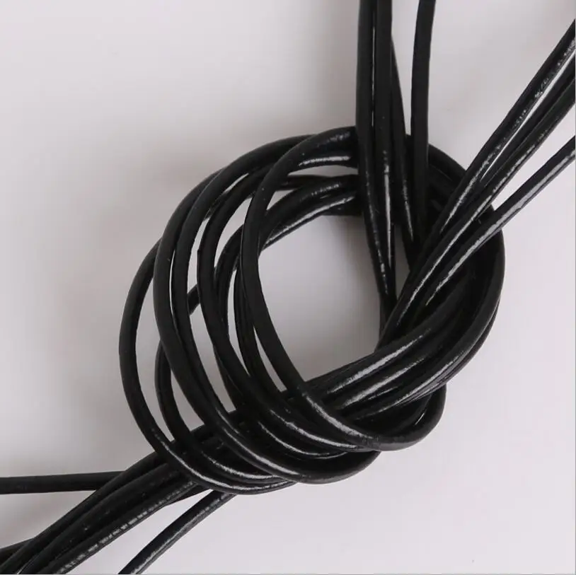 Single Strand Black Genuine Leather Cords 1.5mm 3mm 4mm 5mm 6mm Round Leather Soutache Thread Rope For Bracelet Necklace Making