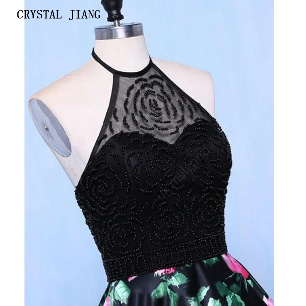 Vestido de fiesta largo con cuentas de cristal, traje Sexy con cuello Halter, hecho A medida, estampado Floral