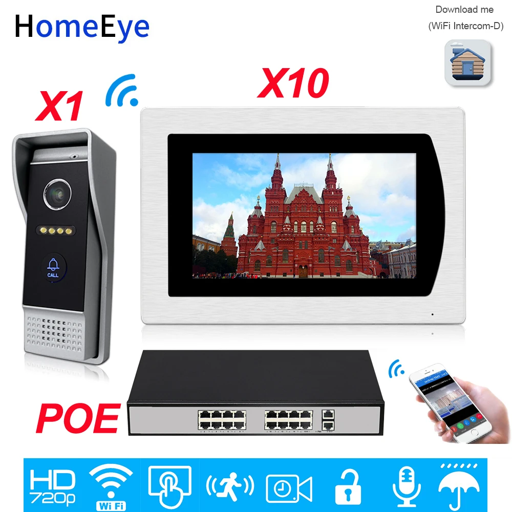 Wifi Video Intercom Smart Phone App Unlock IP Video Door Phone Home Access Control System 1-10 Motion Detection 7'' Touch Screen