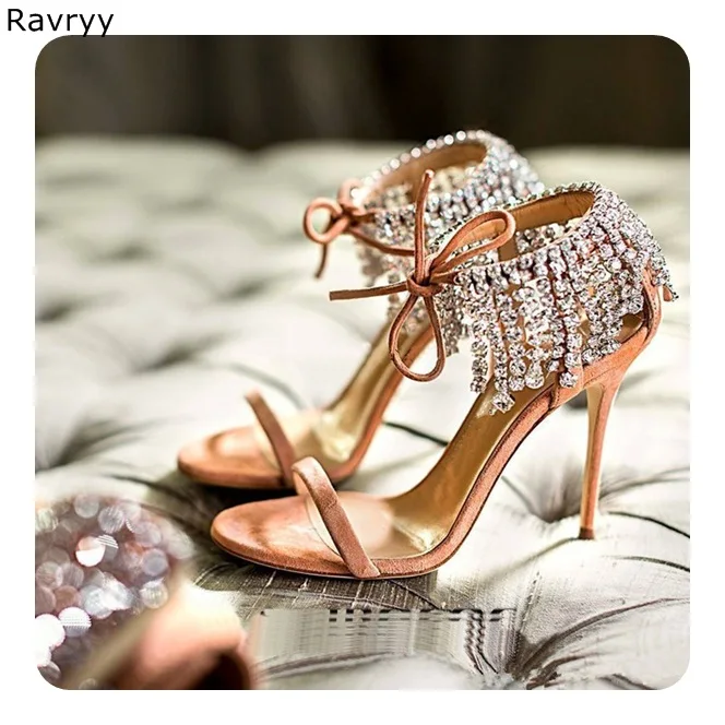 

Nude Pink Color Crystal Sandals Lady Sexy Bling Bling Lace-up Thin Heel Summer Shoes Woman Sexy Banquet High Heels Dropship