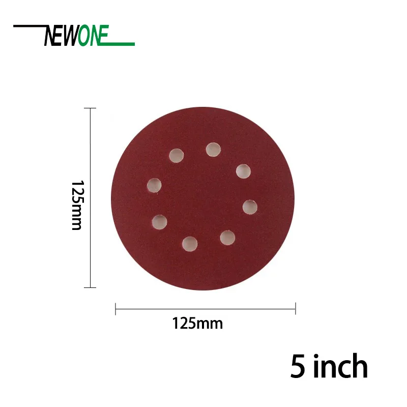 100pcs 125mm Hook & Loop Abrasive Sand Paper 5 inch red Sanding Disc with 8 holes Grits 40~3000 available Sandpaper