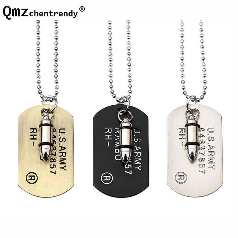 Stainless Steel Rapper Men U.S. Army Style Jewelry Bullet Dog Tag Pendant Necklace HIP Hop Necklace Jewelry Drop Shiping