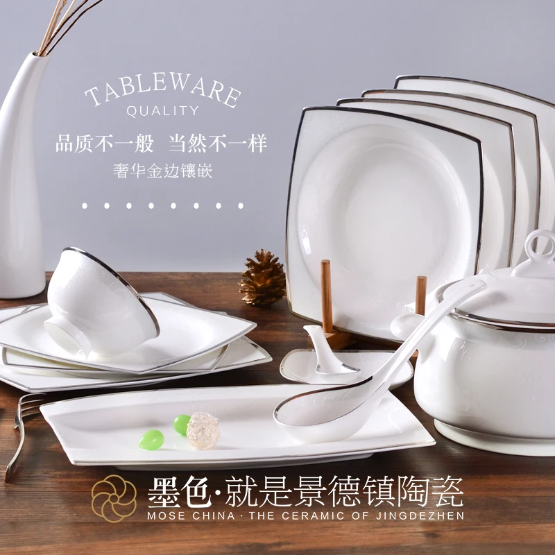 guci free shipping dinnerware set ceramic bone china30pcs luxury silver Jingdezhen tableware avowedly dishes set plates bowls