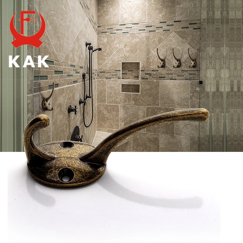 KAK 5pcs/lot Zinc Alloy Bronze Clothes Hangers Wall Hooks Coat Bag Hat Hanging Hooks Bathroom Kitchen Anitque Racks with screws