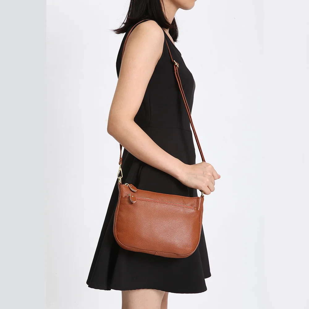 Zency 100% Genuine Leather Brown Handbag Fashion Women Crossbody Bag Small Flap Bags Simple Lady Shoulder Purse Messenger