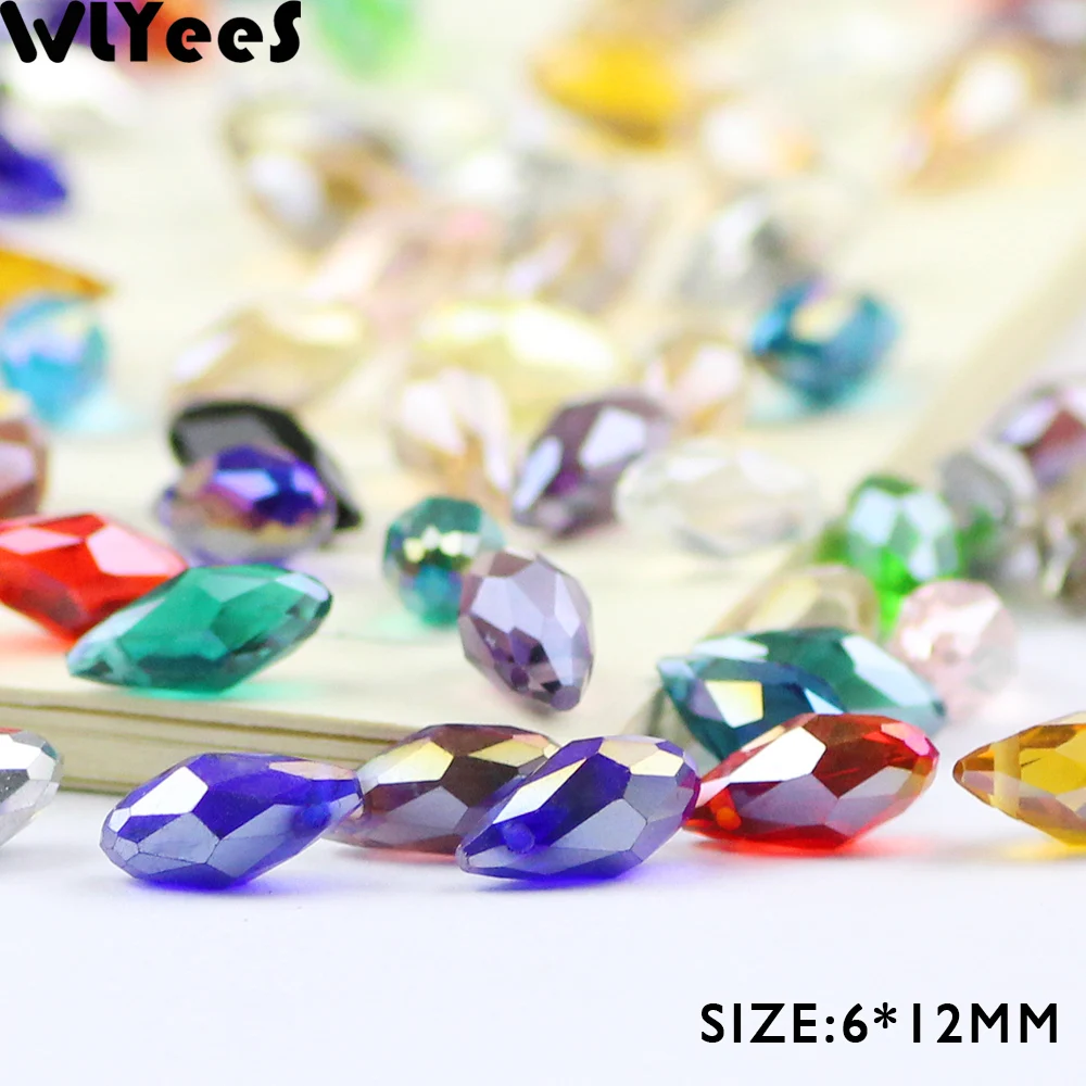 WLYeeS Pendant Austrian crystal beads 6mm 50pcs Water droplets shape Briolette Spacer Loose bead for Jewelry Necklace Making DIY