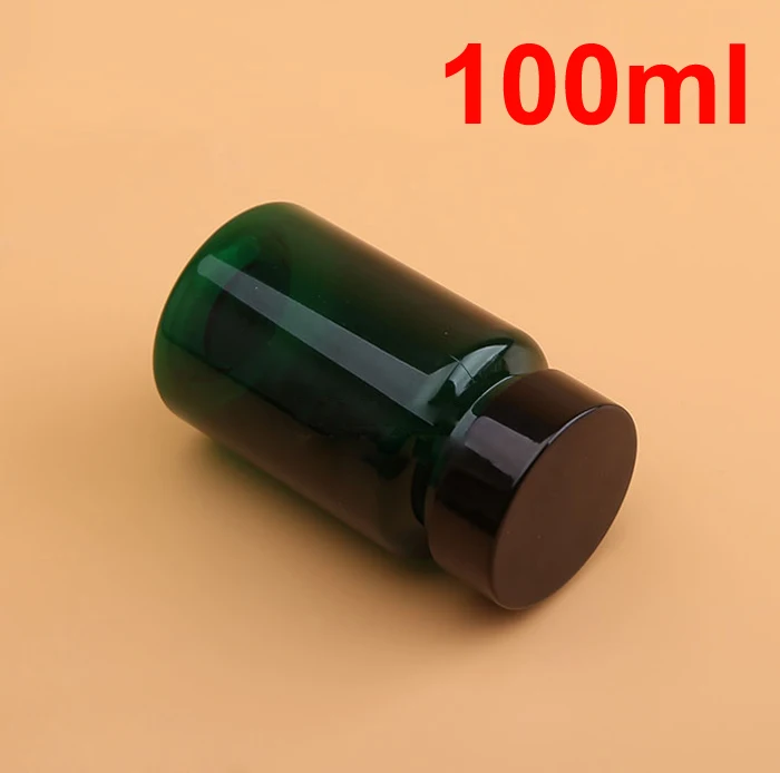 (100pcs/lot) NEW 100cc Translucent Dark Green PET Pill Bottles Screw Metal Black Cap, Capsules Bottles, Plastic Vitamine Bottle