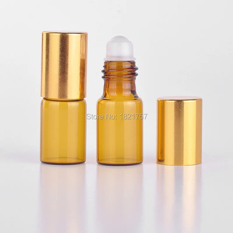 3ml Refillable Amber Brown MINI ROLL ON GLASS fragrance ESSENTIAL OIL BOTTLE Steel Metal Roller ball